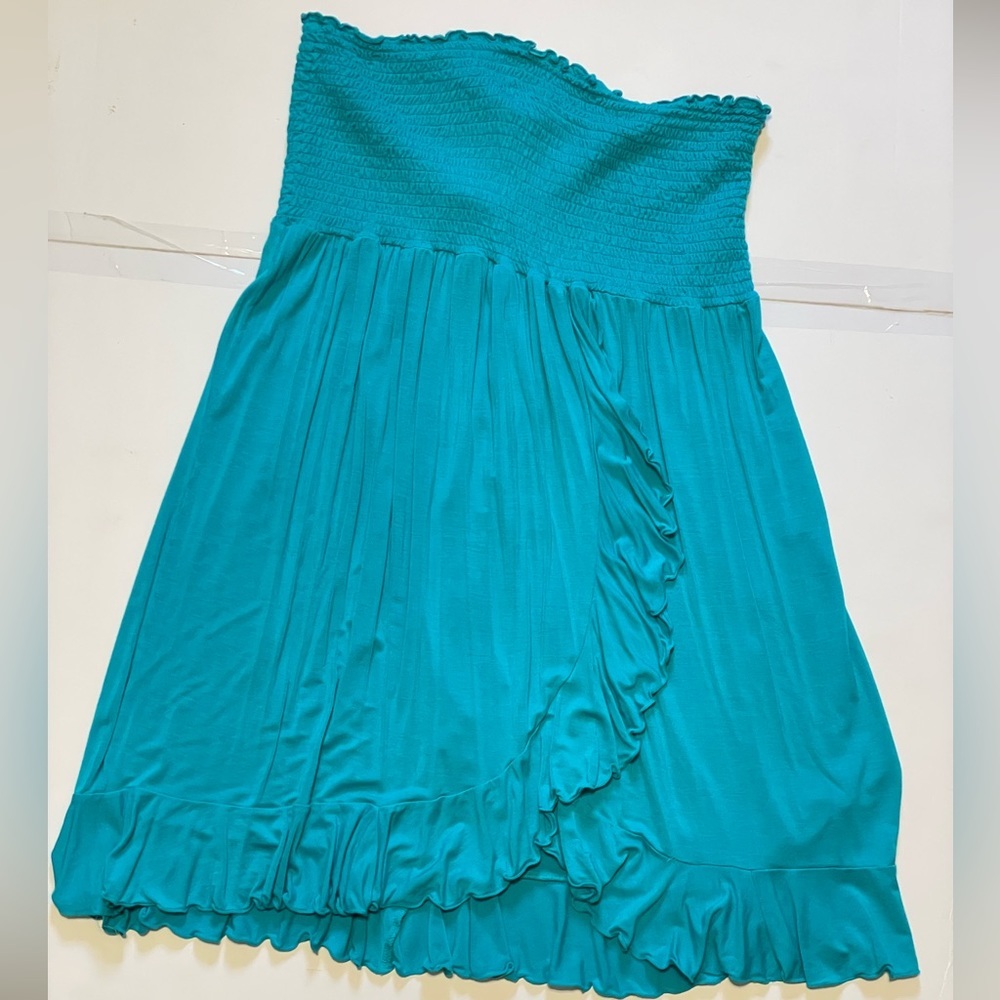 Dotty Teal blue beach cover up, Stretchy Size L